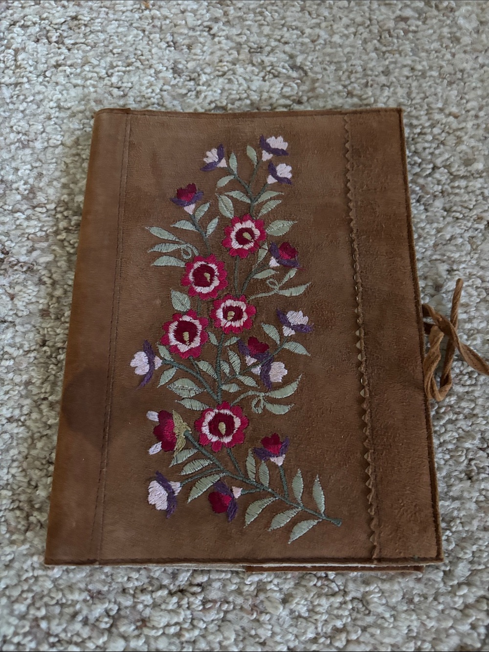Handcrafted Brown Suede Floral Embroidered Women’s Journal Cover
